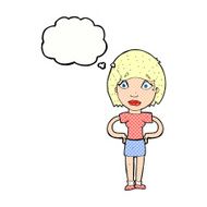 cartoon worried woman with thought bubble N75