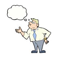 cartoon businessman asking question with thought bubble N10