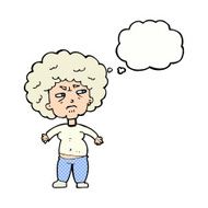 cartoon annoyed old woman with thought bubble N20