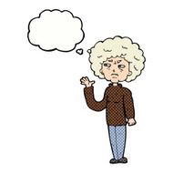 cartoon annoyed old woman waving with thought bubble N9