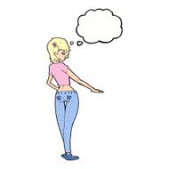 cartoon pretty girl in jeans and tee with thought bubble N10