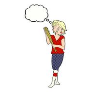 cartoon pretty punk girl with baseball bat thought bubble N10