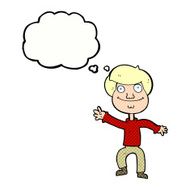 cartoon happy man waving with thought bubble N35