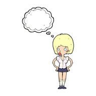 cartoon woman with hands on hips thought bubble N208