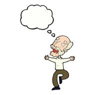 cartoon old man having a fright with thought bubble N6