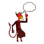cartoon devil in shirt and tie with thought bubble N6