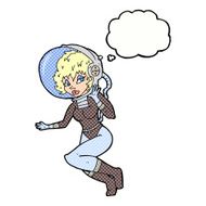 cartoon space woman with thought bubble N27