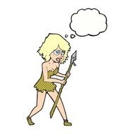 cartoon cave girl with thought bubble N10