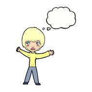 cartoon waving woman with thought bubble N141