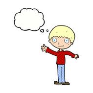 cartoon happy waving boy with thought bubble N19