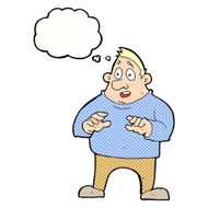 cartoon excited overweight man with thought bubble N9