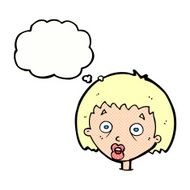 cartoon shocked woman with thought bubble N91
