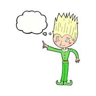 cartoon magic christmas elf with thought bubble N10