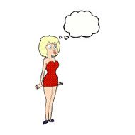 cartoon surprised woman in short dress with thought bubble N9