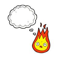cartoon friendly fireball with thought bubble N19