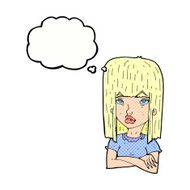 cartoon girl with folded arms thought bubble N10