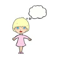 cartoon woman in dress with thought bubble N37