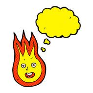 cartoon friendly fireball with thought bubble N20