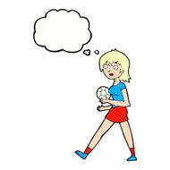 cartoon soccer girl with thought bubble N9
