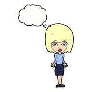 cartoon woman shrugging shoulders with thought bubble N468