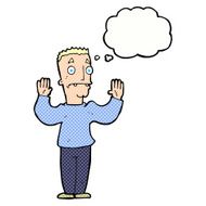cartoon man surrendering with thought bubble N10
