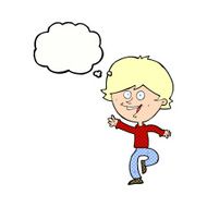 cartoon happy waving boy with thought bubble N20
