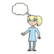 cartoon worried girl with thought bubble N10
