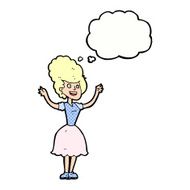 cartoon happy 1950&#039;s woman with thought bubble N10