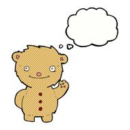 cartoon waving teddy bear with thought bubble N20
