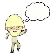 cartoon bearded man pointing and laughing with thought bubble N9