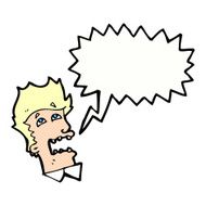 cartoon frightened man with thought bubble N83