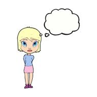 cartoon shy girl with thought bubble N10