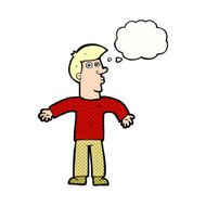 cartoon man shrugging shoulders with thought bubble N33