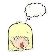 cartoon surprised woman with thought bubble N234