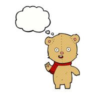 cartoon waving teddy bear with scarf thought bubble N2