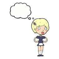 cartoon woman in french maid outfit with thought bubble N10