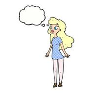 cartoon pretty girl with thought bubble N97