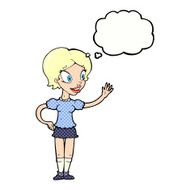 cartoon waving woman with thought bubble N142