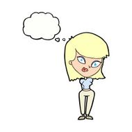 cartoon confused woman with thought bubble N79