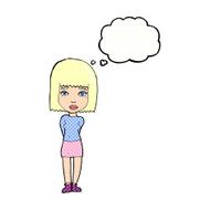 cartoon serious girl with thought bubble N10