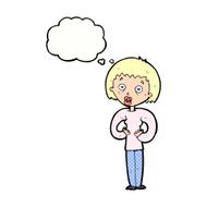 cartoon woman gesturing at self with thought bubble N27