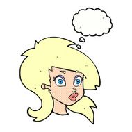 cartoon pretty surprised woman with thought bubble N9