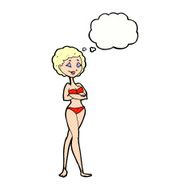 cartoon retro woman in bikini with thought bubble N8