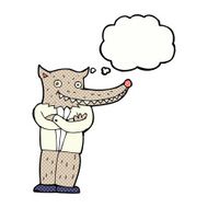 cartoon wolf man with thought bubble N42
