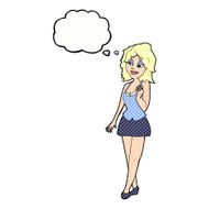 cartoon attractive office woman with thought bubble N9