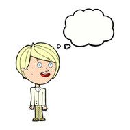 cartoon happy surprised boy with thought bubble N10