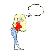 cartoon attractive woman looking surprised with thought bubble N10