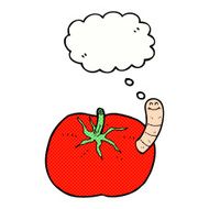 cartoon tomato with worm thought bubble N6