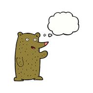 cartoon waving bear with thought bubble N4