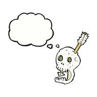 funny cartoon skull and arrow with thought bubble N10